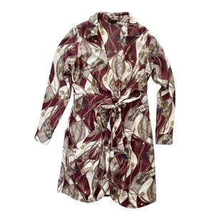 Miss Avenue Women’s Sma Maroon Tassel Chain Pattern Collar Tie Wrap Dress DM2789